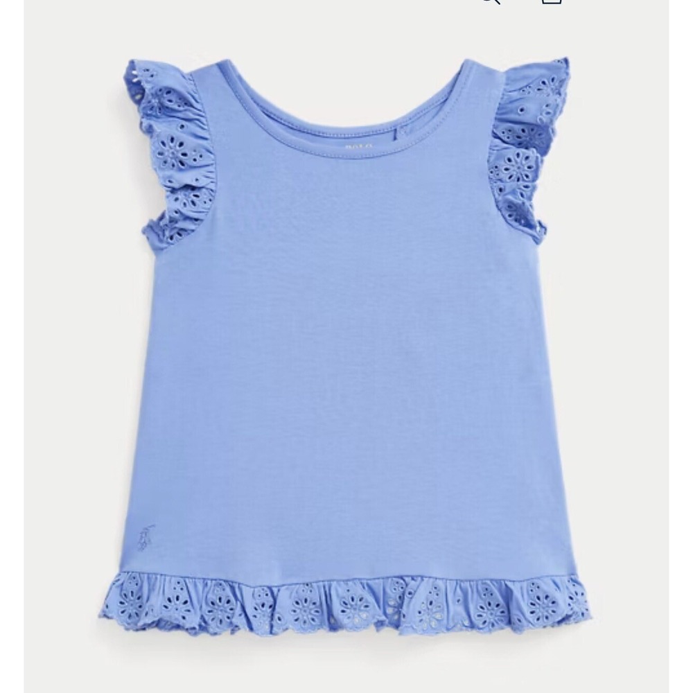 Polo Ralph Lauren Kids Big Girls XL 16 Eyelet Jersey Top Ruffle Blue NEW